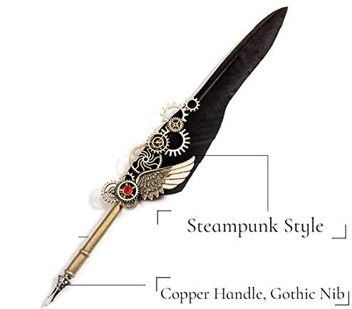 steampunk fountain feather pen dip