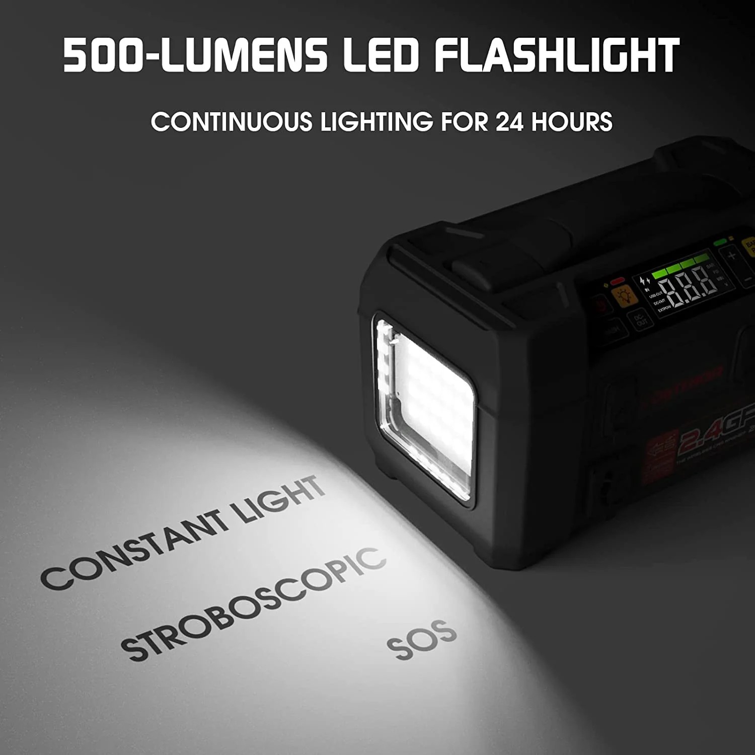 car starter 500 lumen LED flashlight + compressor at power bank