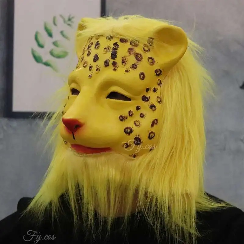 leopard face silicone latex mask para sa ulo
