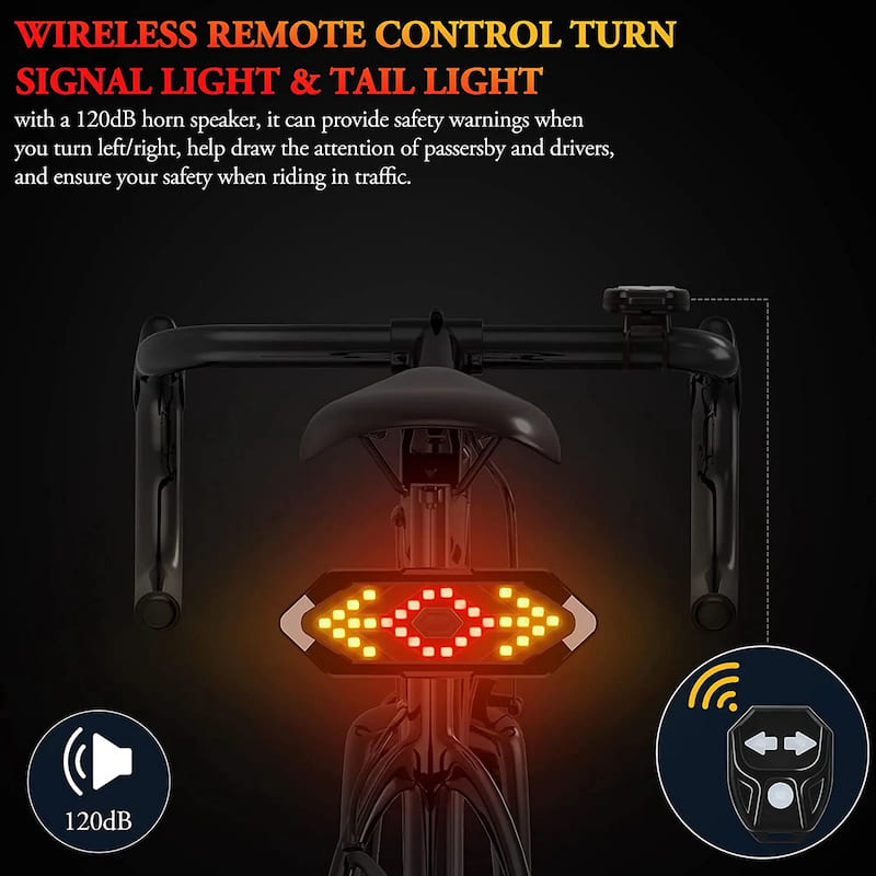 back light ng bike na may mga Turn signal para sa isang wireless na ilaw sa likuran ng bisikleta na may controller