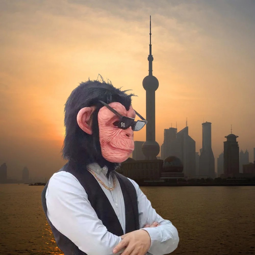 Chimpanzee monkey face head mask silicone latex