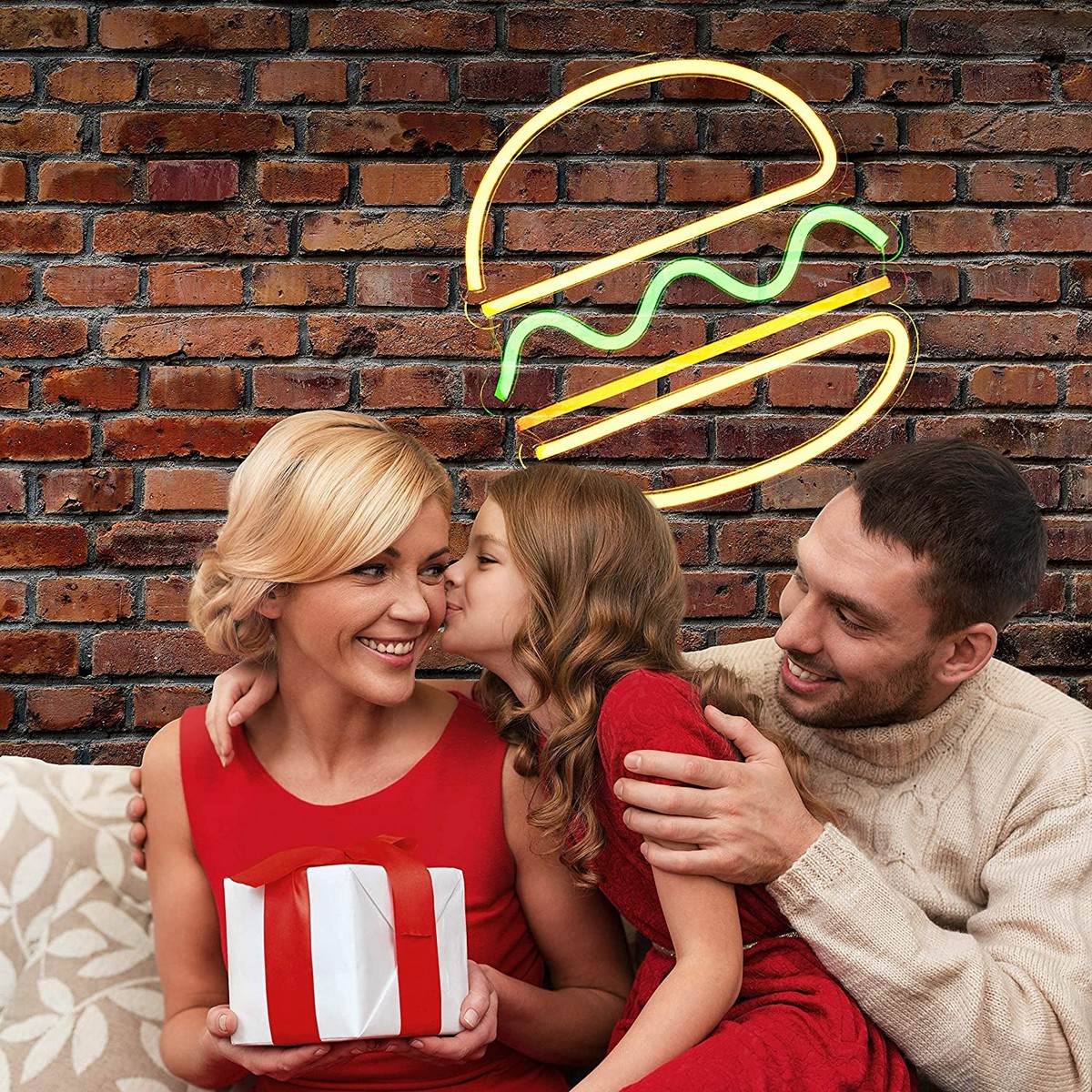 hamburger na humantong sa kumikinang na logo ng neon