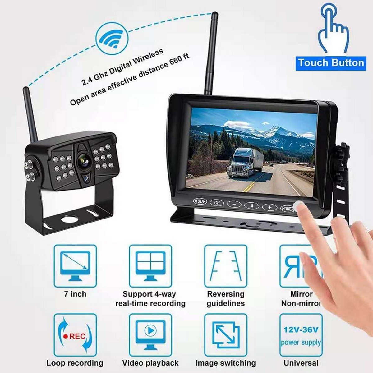 wireless system ng reverse camera camera na may monitor set para sa mga van at trak