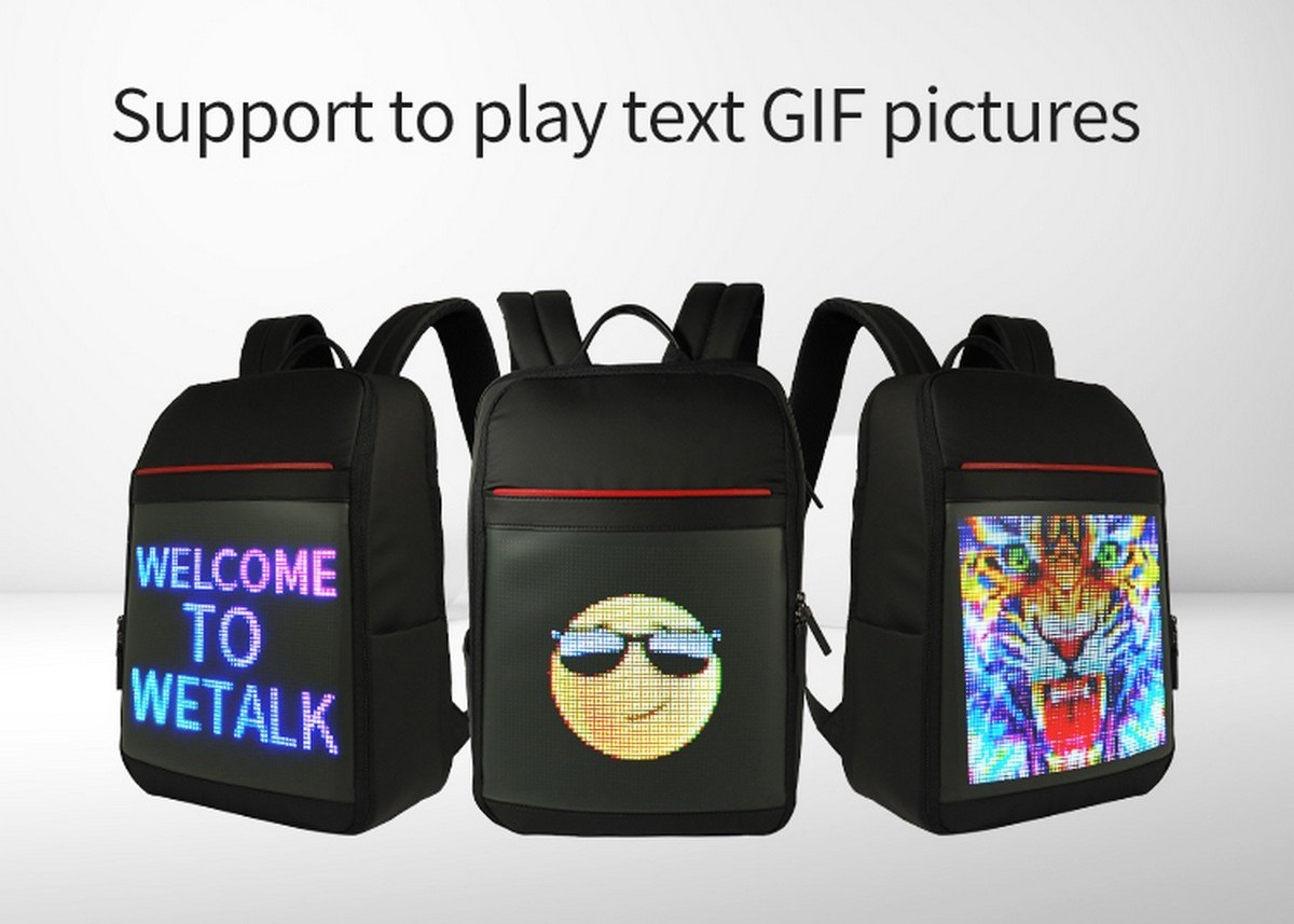 matalinong backpack na may humantong displayback ng imahe at GIF