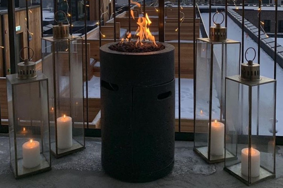 round gas fireplace panlabas na terrace