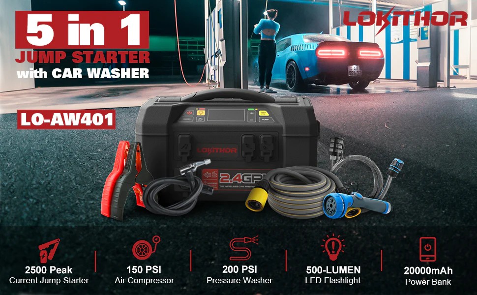 Lokithor Starter AW401 na baterya + car wash + gulong compressor + 20000mAh na baterya