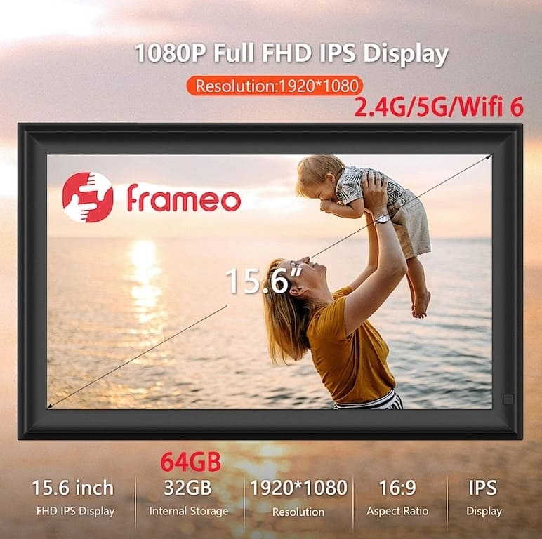 Digital photo frame 15.6" - Electronic na may suporta sa wifi app (iOS / Android)
