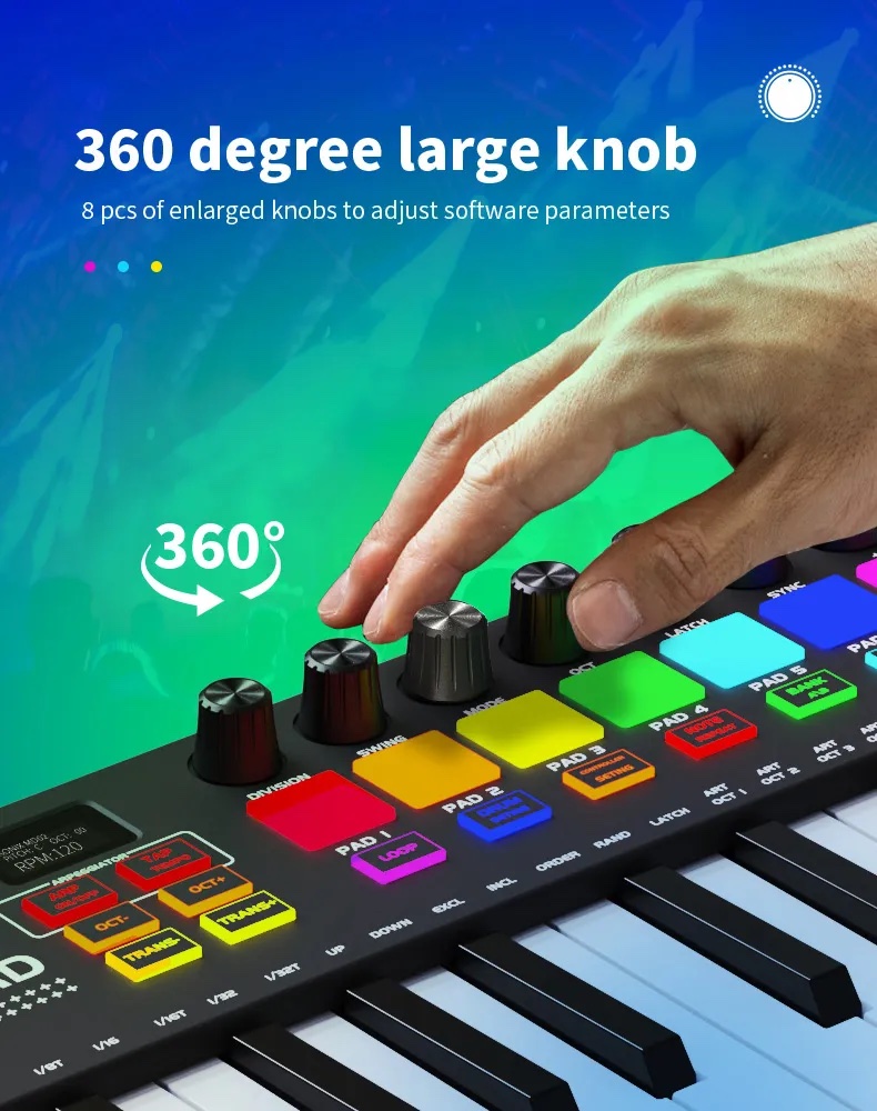 MIDI piano keyboard na may mga drum pad