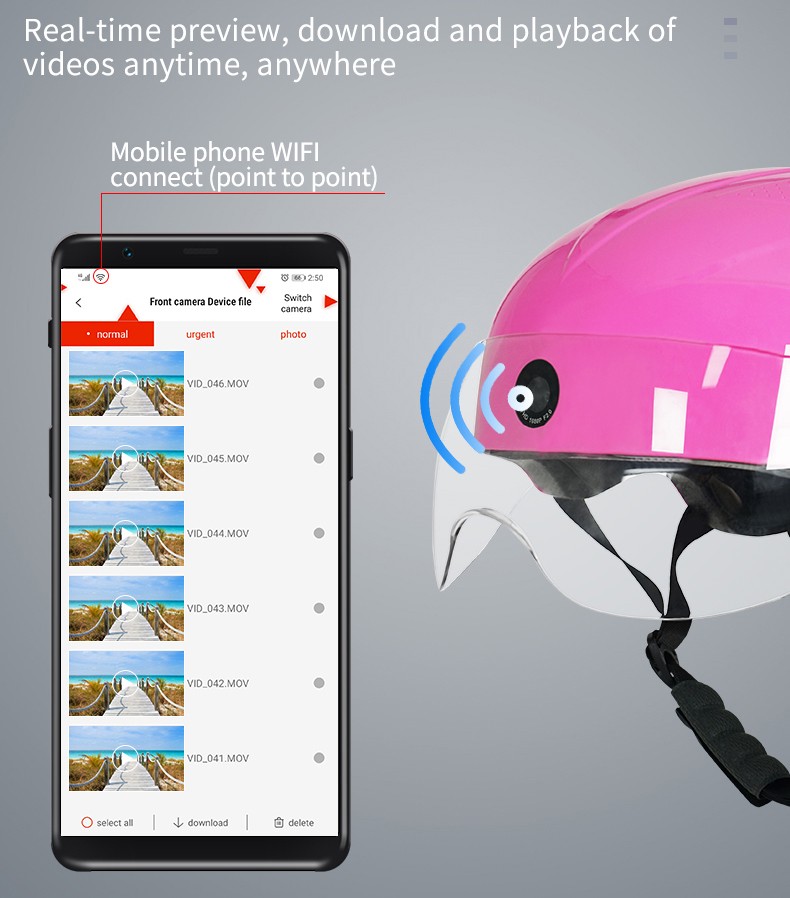 motorcycle helmet camera wifi connection sa pamamagitan ng app smartphone