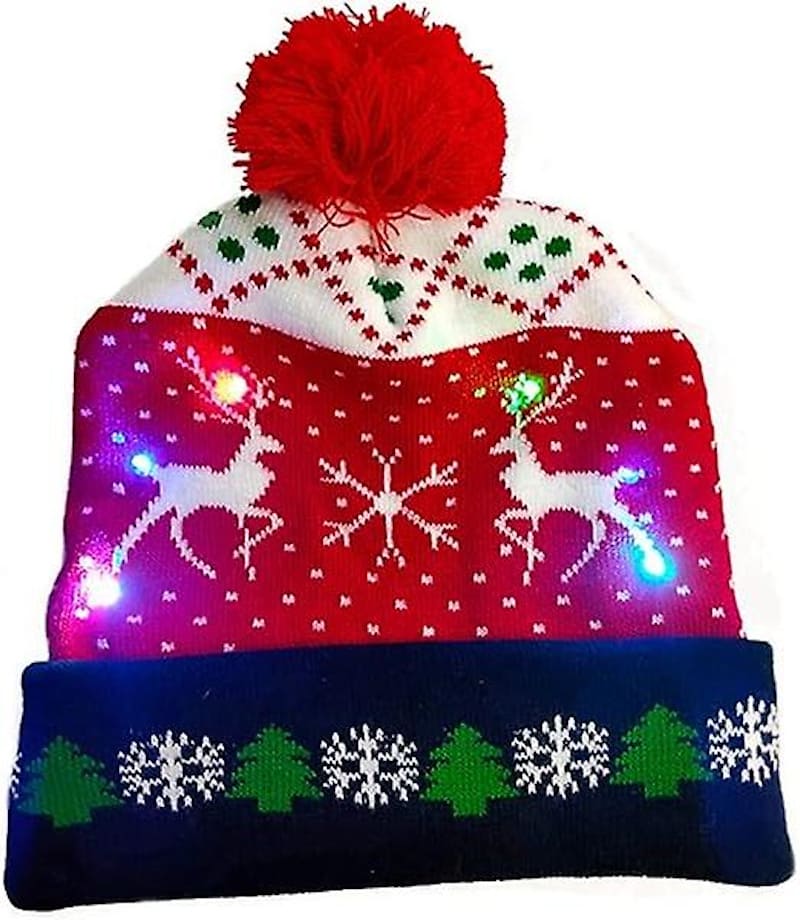 Winter hat na may pom-pom, iluminated Christmas na may LED bulbs - CHRISTMAS DEER